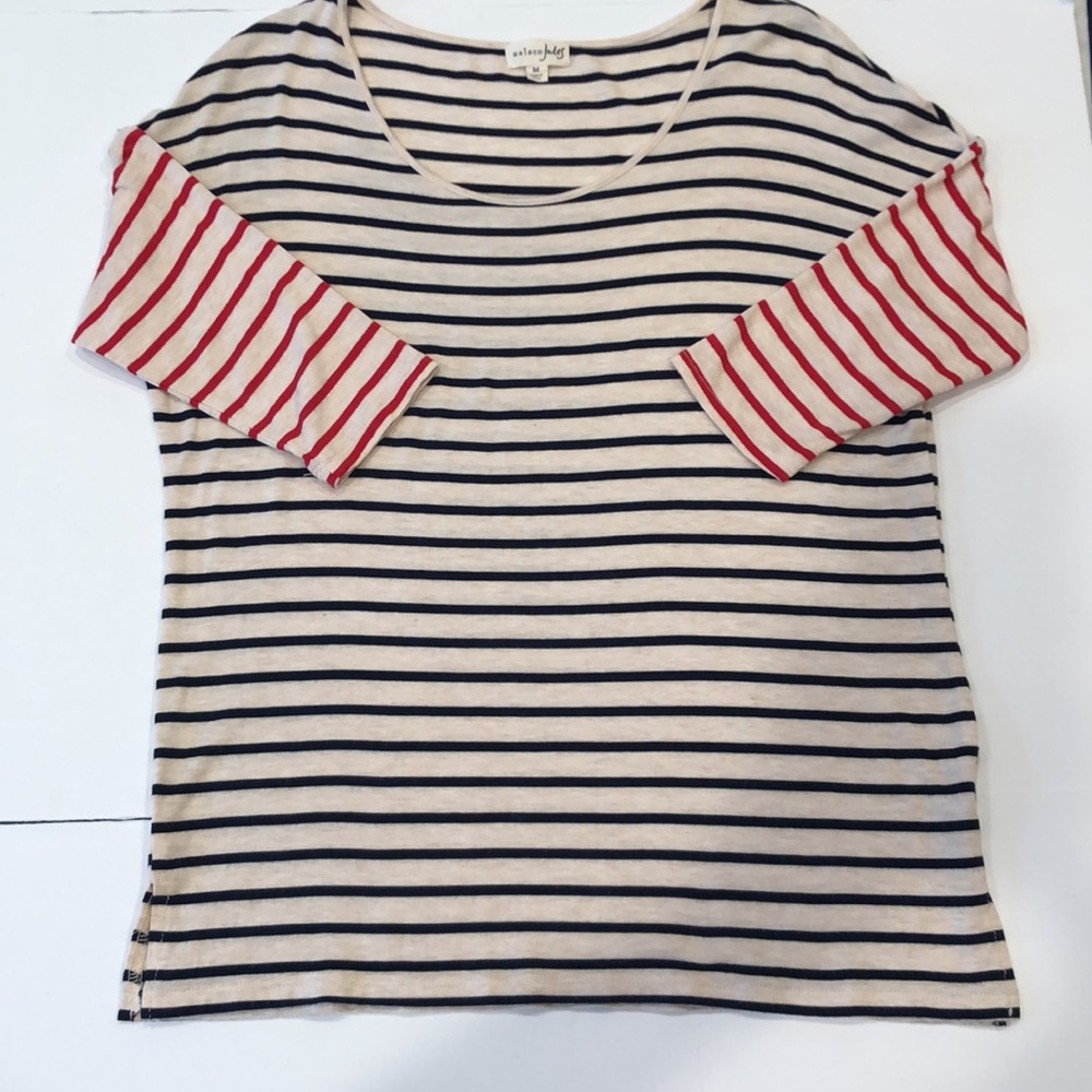 Maison Jules Cream & Black Striped Tee – Size Medium - Excellent Cindition